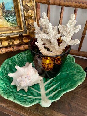Vintage Portuguese Majolica Cabbage Leaf Platter